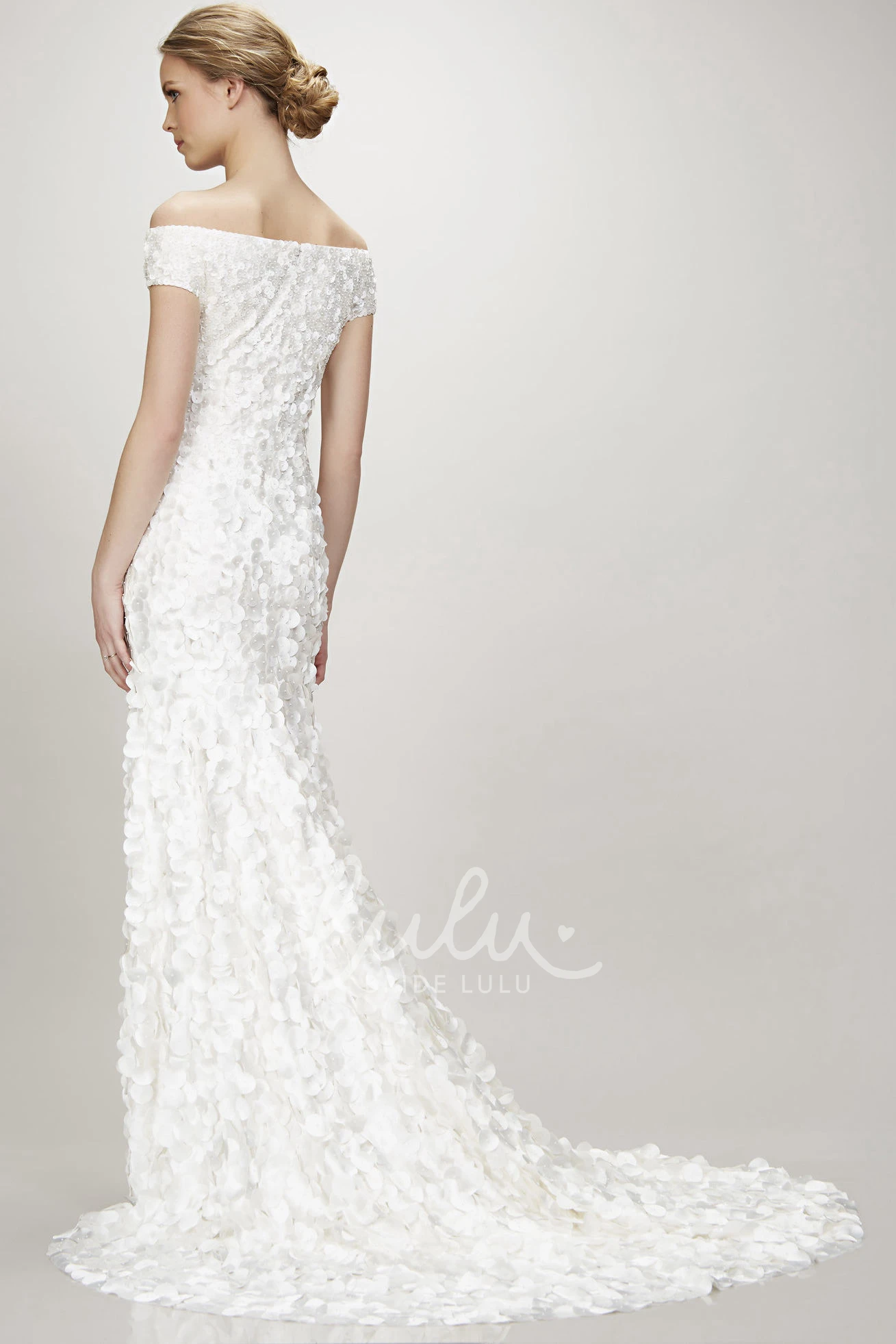 Maxi Off-The-Shoulder Sequin Wedding Dress with Court Train