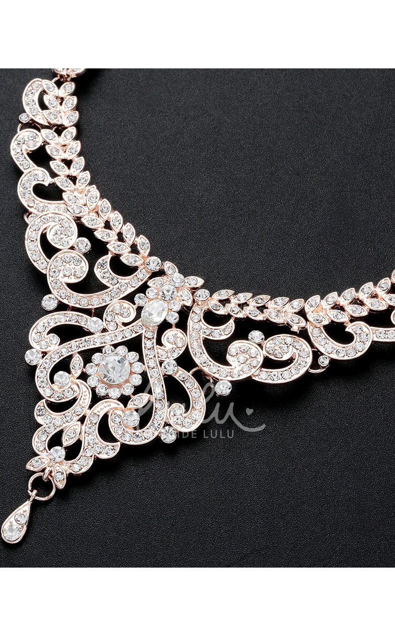 Trendy Rose Gold Rhinestone Necklace and Earrings Jewelry Set