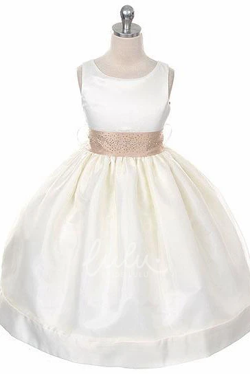 Sleeveless Beaded Tea-Length Organza&Satin Flower Girl Dress