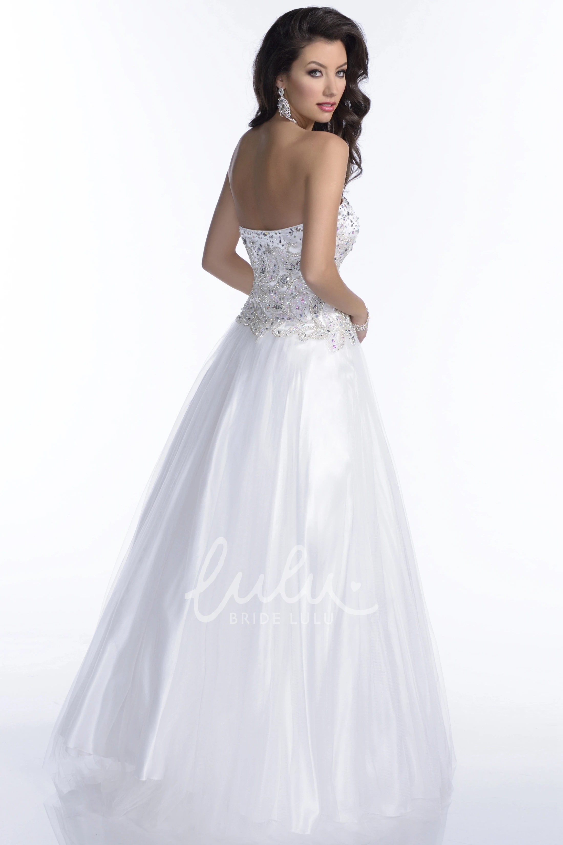 Glimmering Rhinestone Bodice Sweetheart A-Line Prom Dress in Tulle Fabric