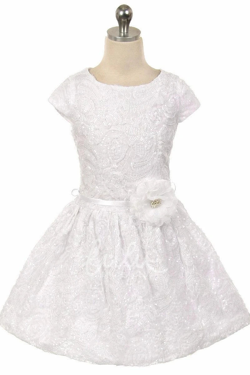 Pleated Tiered Tulle & Sequins Tea-Length Flower Girl Dress Flowy Dress for Girls