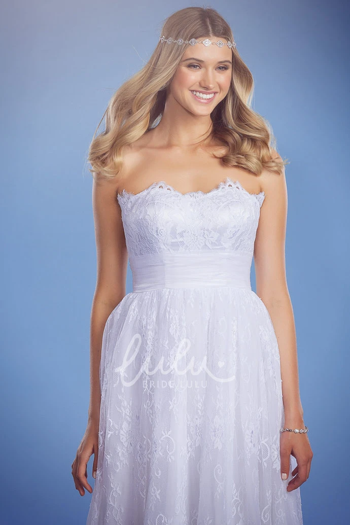 Lace Strapless Wedding Dress with Appliques Elegant Bridal Gown