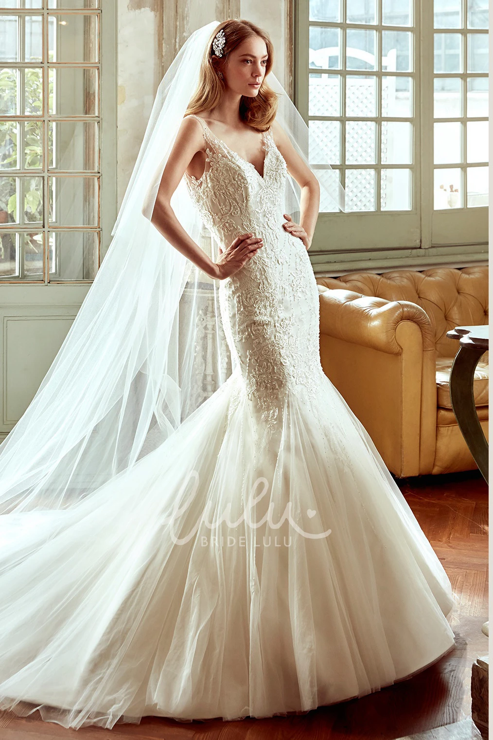 Backless Mermaid Lace Wedding Dress with Illusive Straps Unique Wedding Dress for Women