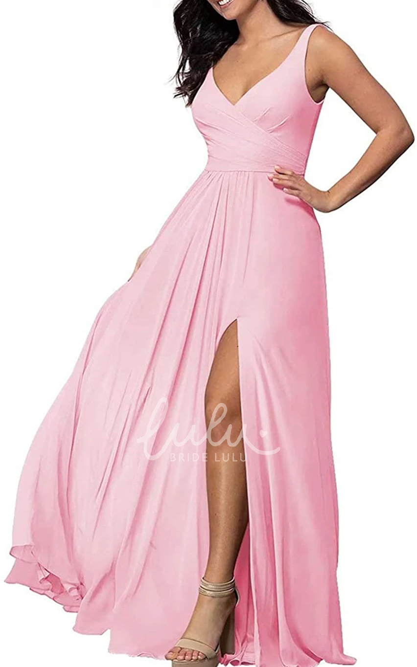 V-Neck Chiffon A-Line Bridesmaid Dress with Split Front Modern & Unique
