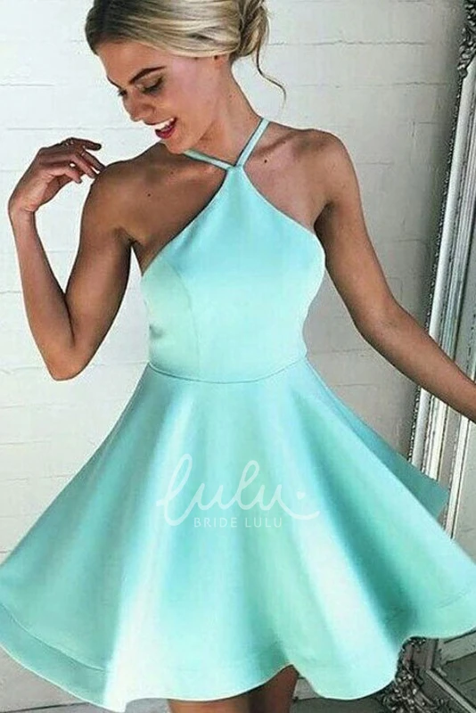 Sleeveless A-line Mini Halter Satin Homecoming Dress