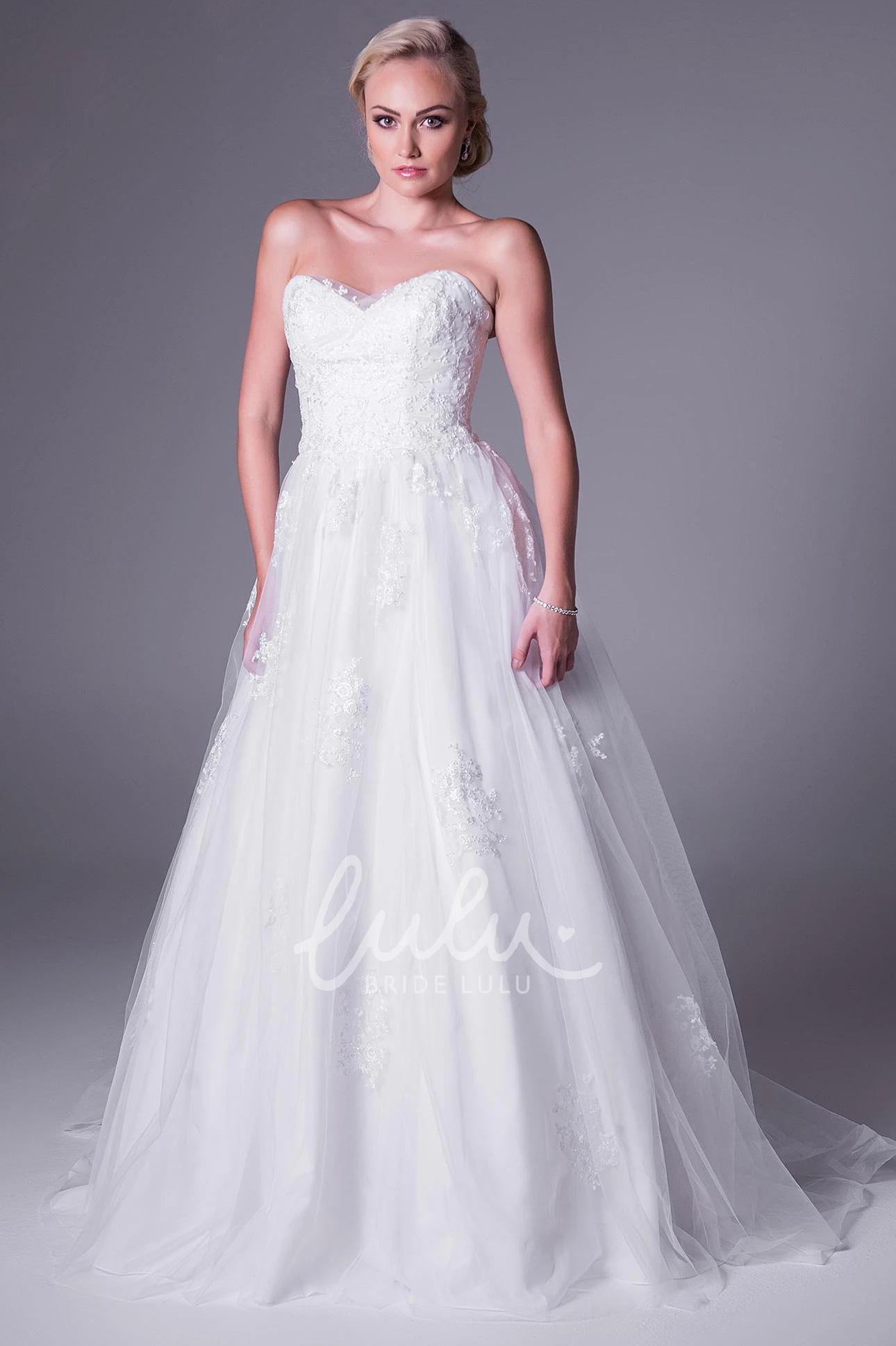 Long Tulle A-Line Wedding Dress with V-Back and Sweetheart Neckline