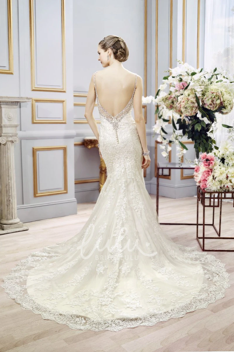 Appliqued Lace Trumpet Wedding Dress with Beading Unique Bridal Gown
