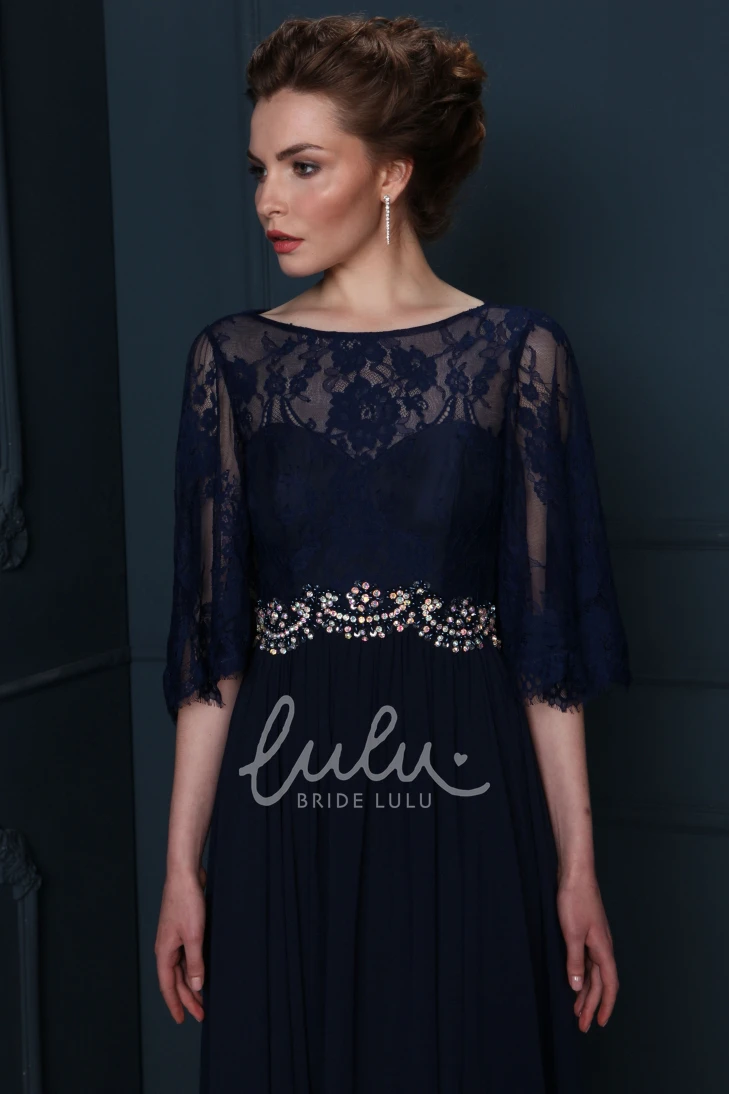 Chiffon Mother Of The Bride Dress Half Sleeve Bateau Neckline