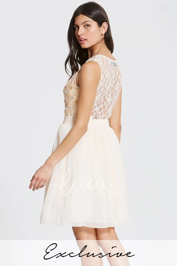 Floral Chiffon Bridesmaid Dress Short Sleeveless Scoop Neck