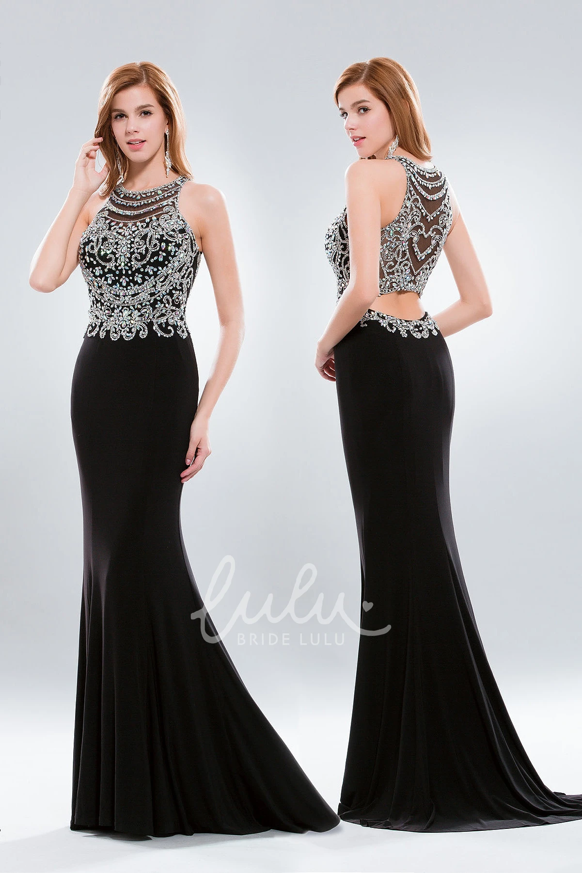 Sleeveless Scoop-Neck Sheath Jersey Formal Dress with Illusion and Beading