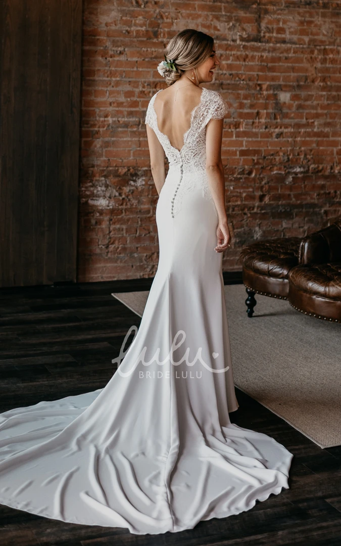 Vintage Cap Sleeve Lace Wedding Dress with Court Train