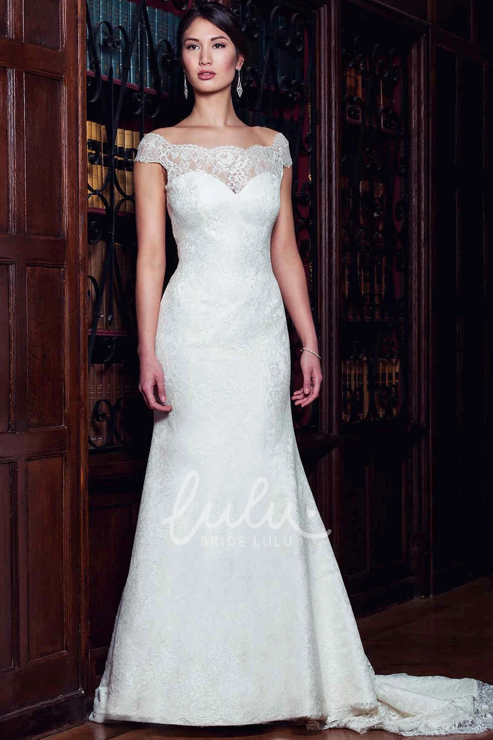 Lace Sheath Wedding Dress with Cap-Sleeves
