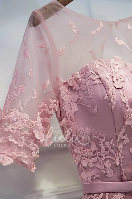 A-Line Lace Dress Half Sleeve Scoop Neck with Sash