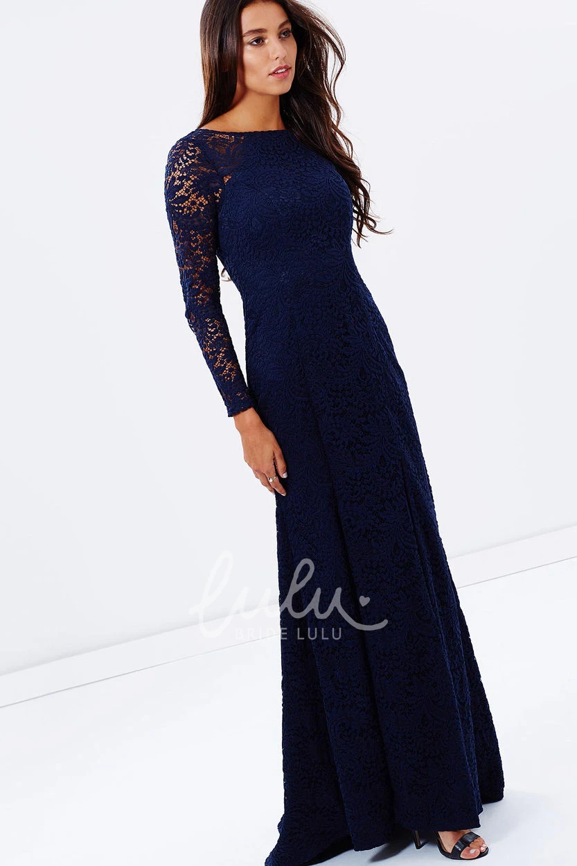 Lace Long Sleeve Jewel Neck Split-Front Bridesmaid Dress