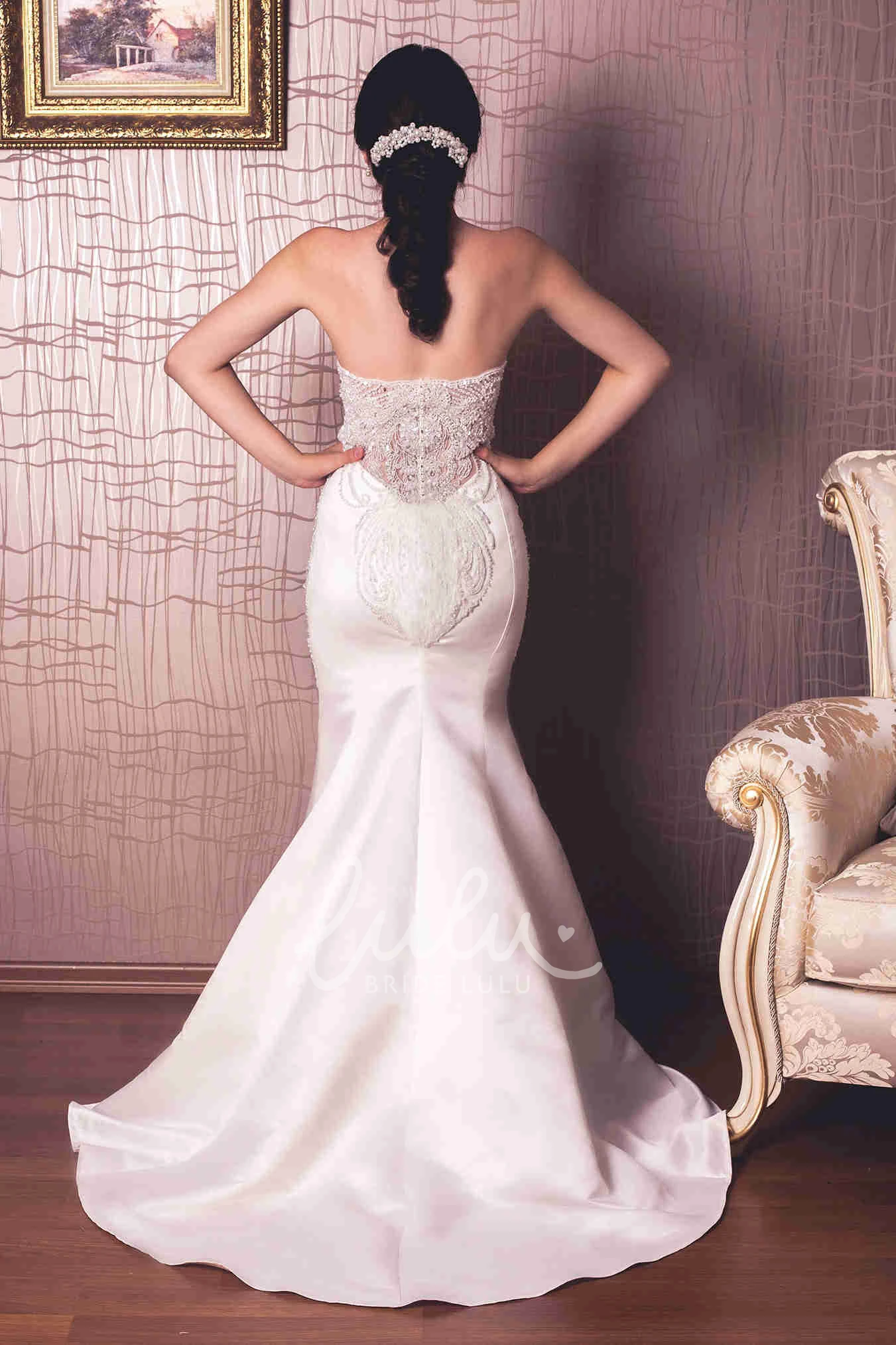 Sweetheart Satin Trumpet Wedding Dress with Beading and Illusion Modern Bridal Gown