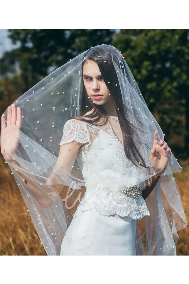 Vintage Pearl Tulle Wedding Dress Veil Elegant Long Style