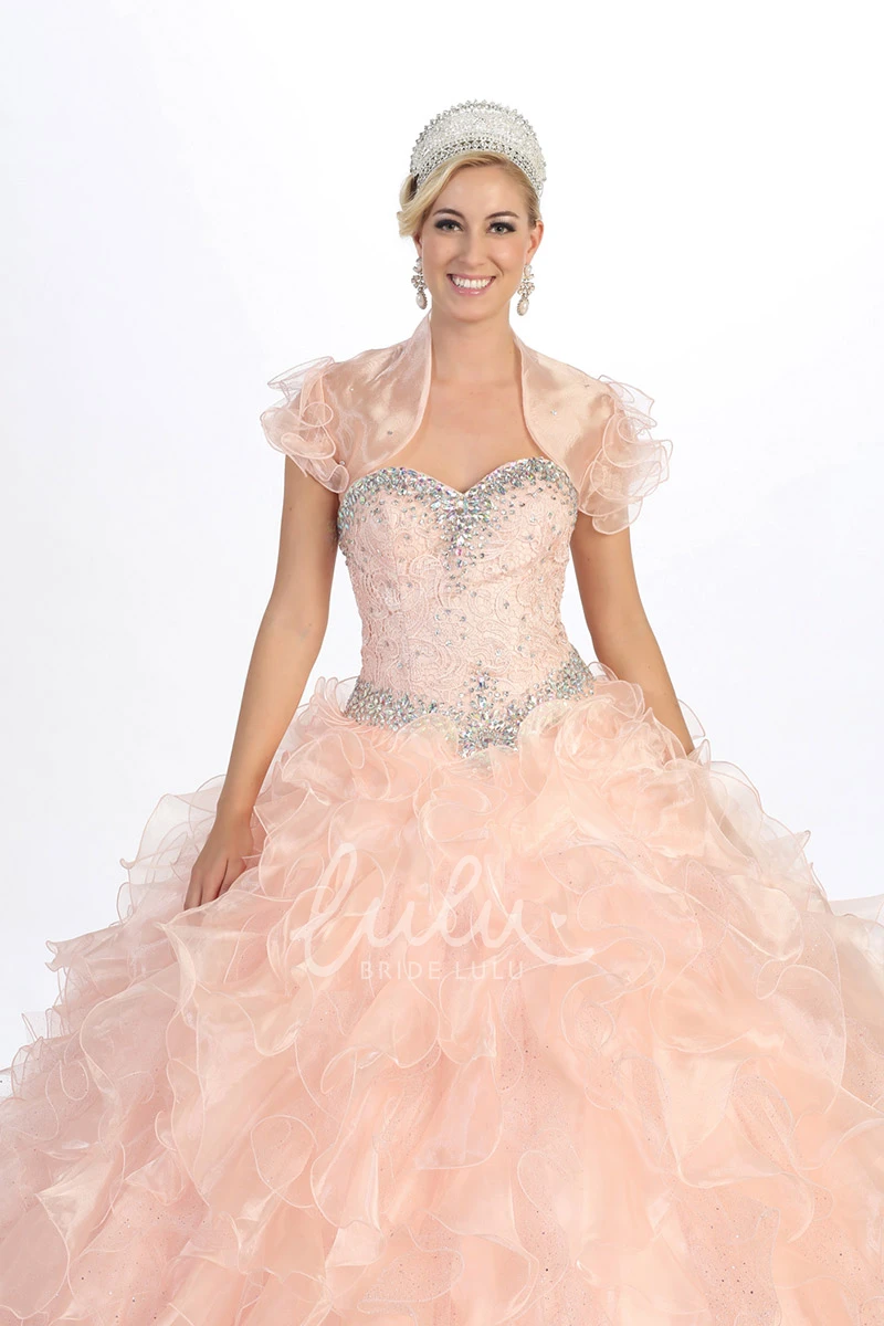 Beaded Ruffled Ball Gown Dress Sweetheart Organza Lace-Up