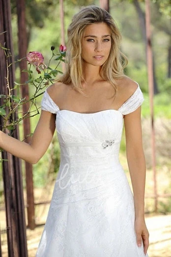 Lace Cap Sleeve A-Line Wedding Dress with Strapless Bodice