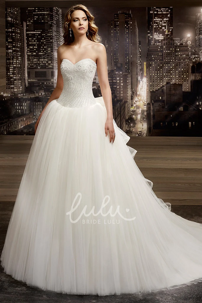 Beaded Sweetheart A-Line Wedding Dress with Back Ruffles Bow