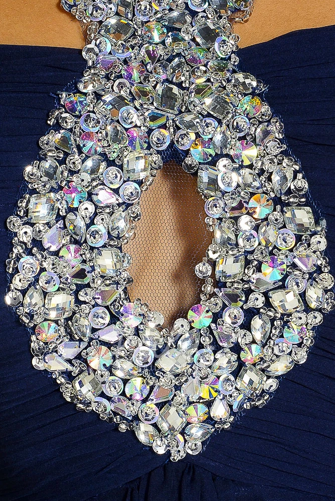 Chiffon Beaded Sleeveless Prom Dress Strapped Ruched