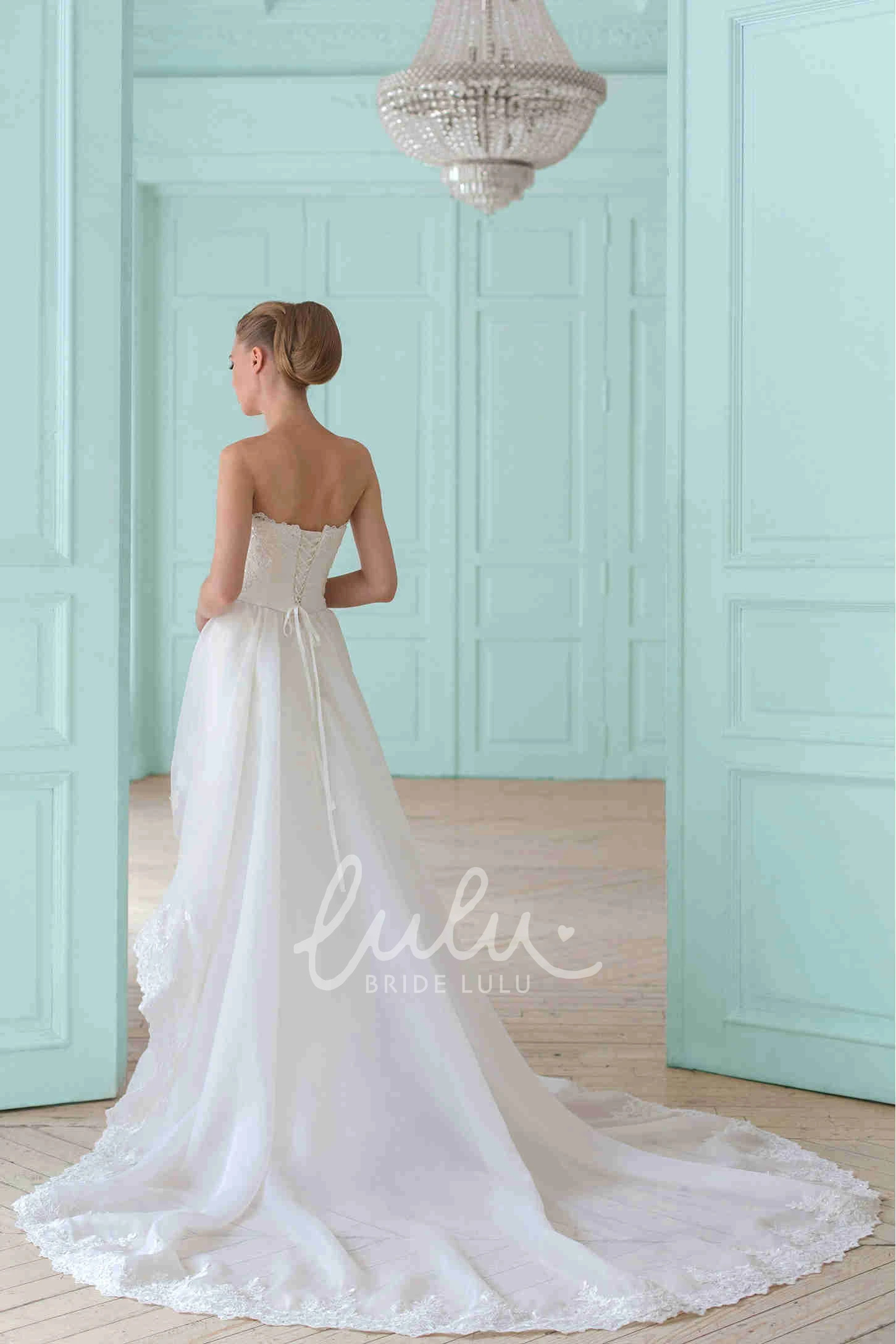 Sweetheart Sheath Organza Wedding Dress with Lace and Corset Back Flowy Floor-Length Bridal Gown