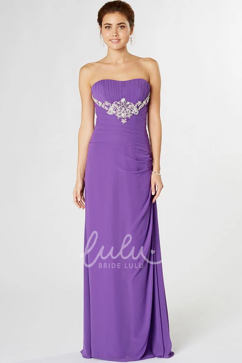 Chiffon Strapless Bridesmaid Dress with Ruching and Appliques Elegant Bridesmaid Dress