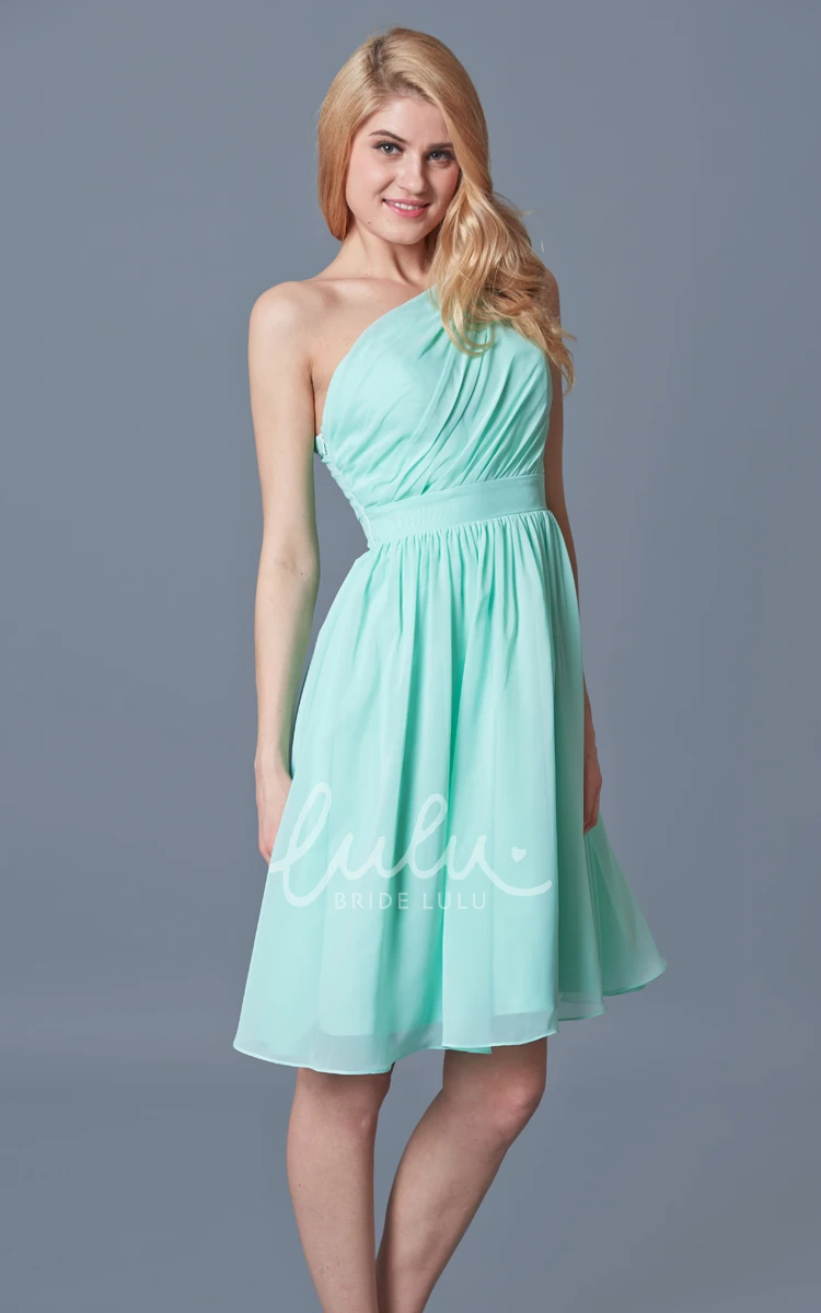 One Shoulder Knee Length Bridesmaid Dress in Chiffon