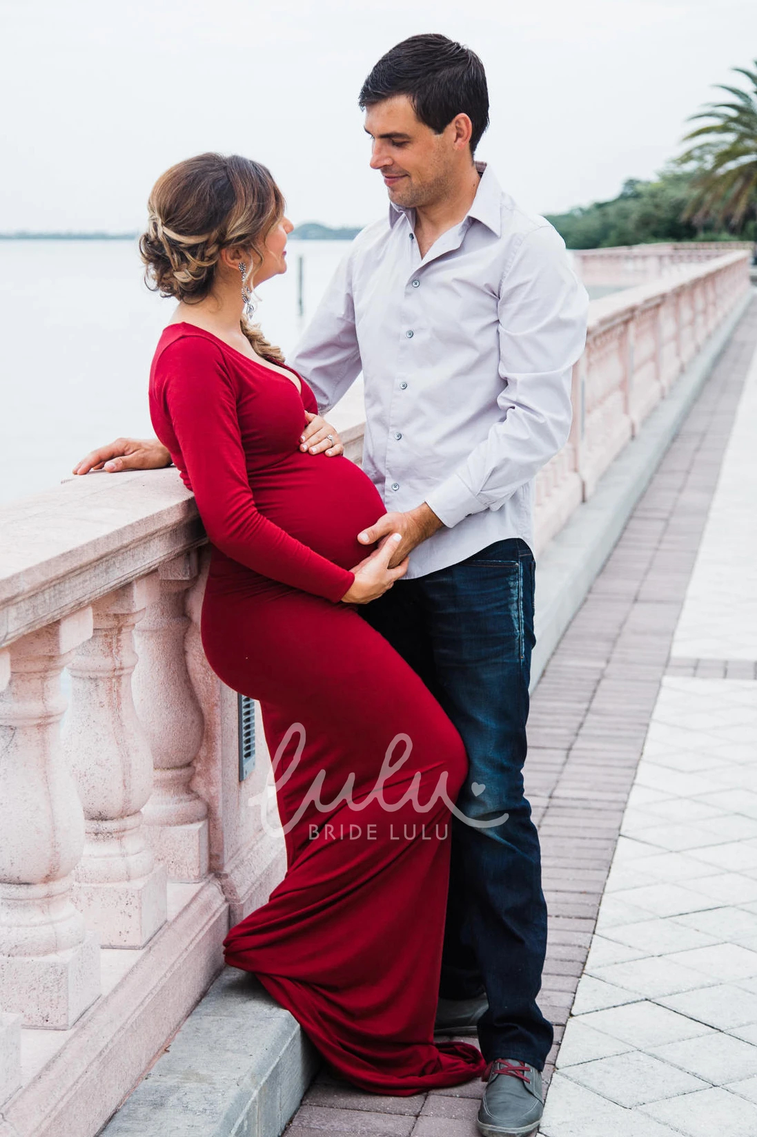 Long Sleeve Maternity Trumpet Bridesmaid Dress with Court Train