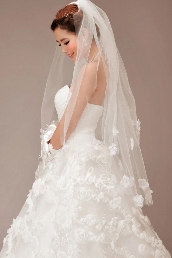 Flower Applique Tulle Wedding Veil Double Layered