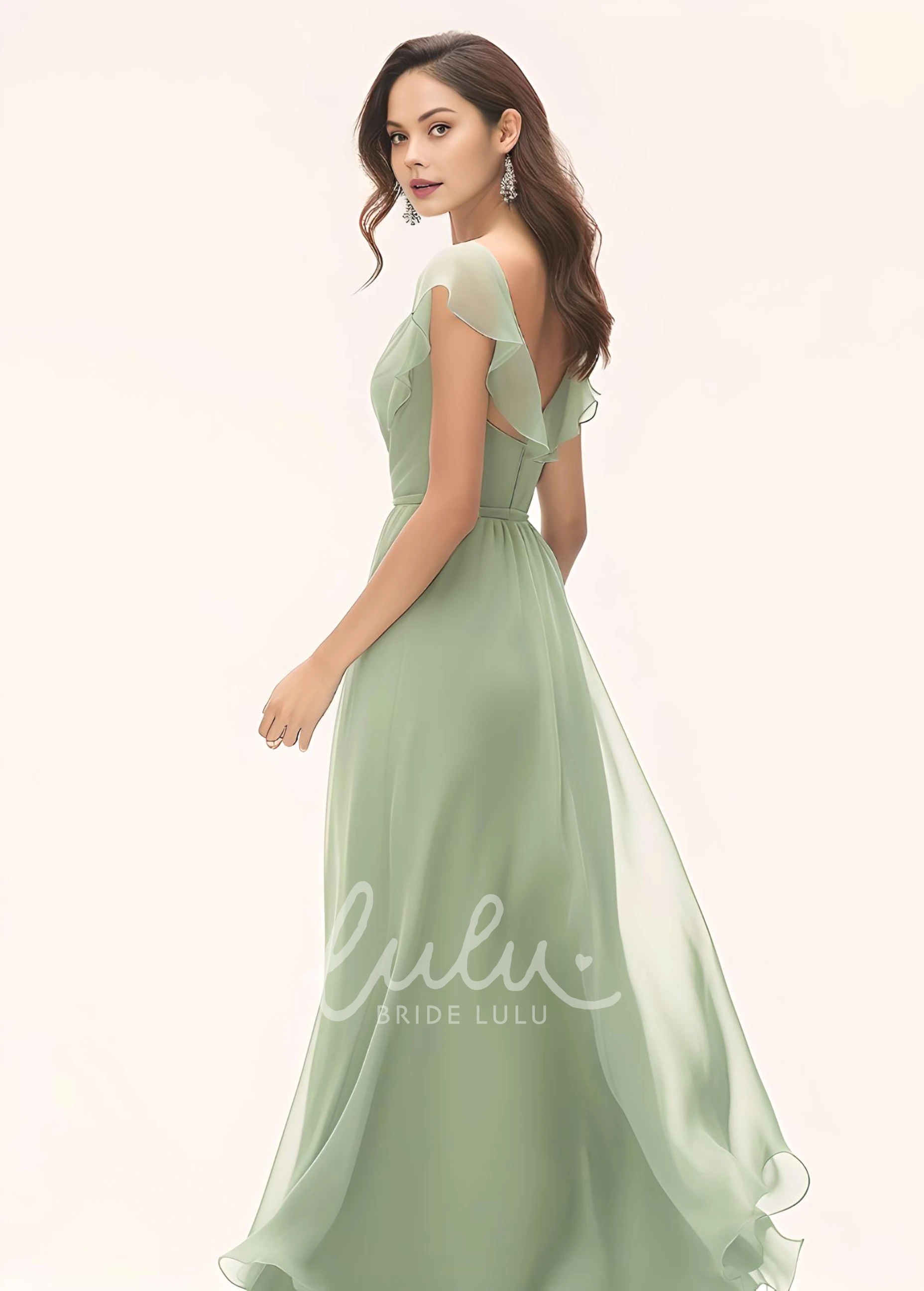 A-Line Chiffon V-neck Bridesmaid Dress with Split Front Modest & Unique