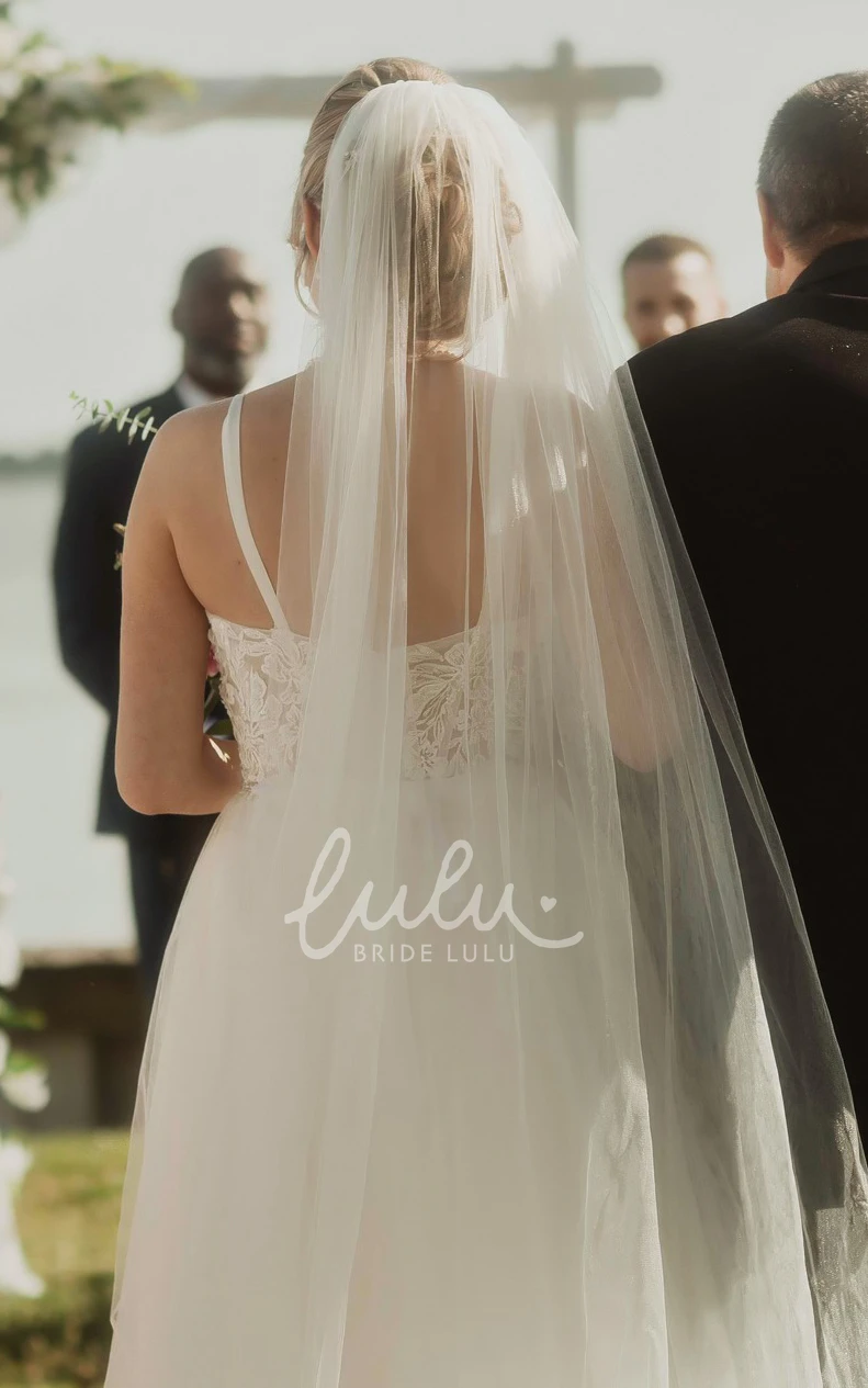 Modest Spaghetti A-Line Tulle Sleeveless Straps Open Back Country Wedding Dress