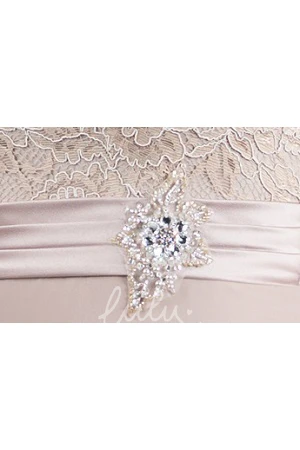 Lace Top Mother of the Bride Dress with Crystal Waist Scoop Neck Cap Sleeve A-Line Long