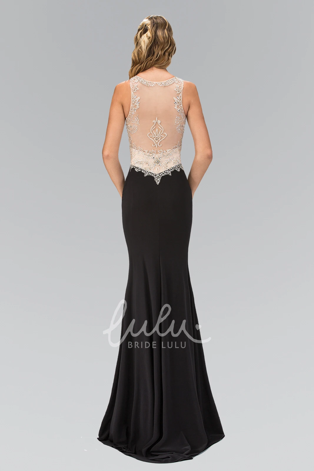 Elegant Sheath Jersey Dress with Illusion Neckline and Beading