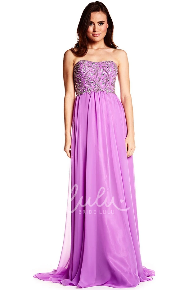 Beaded Chiffon Prom Dress with Brush Train Strapless Halter