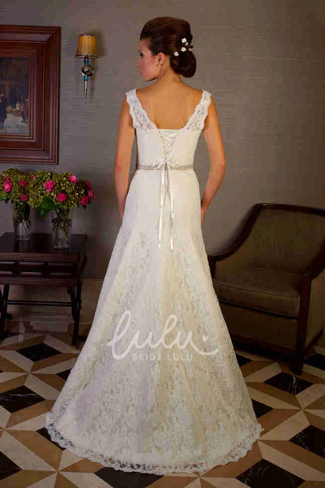 Jeweled Lace A-Line Wedding Dress with V-Neck and Floor-Length