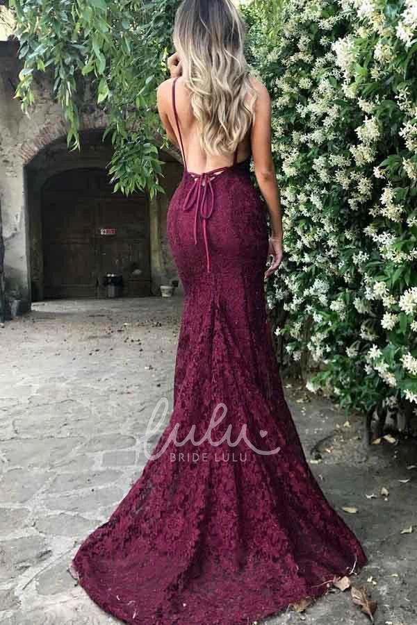 Lace V-Neck Sleeveless Mermaid Formal Dress with Sweep Train