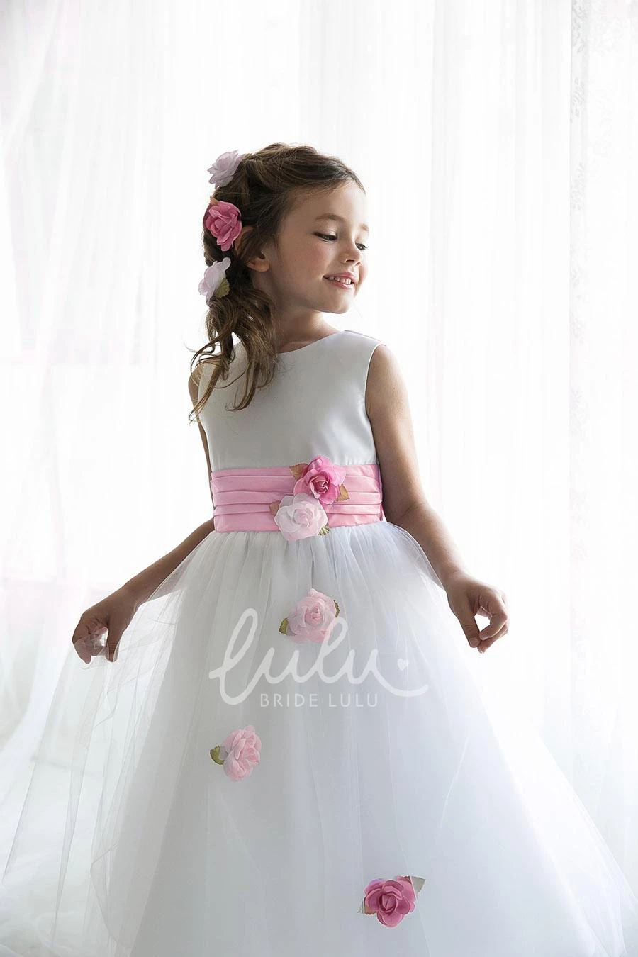 Split-Front Sequin Tulle Flower Girl Dress Tea-Length