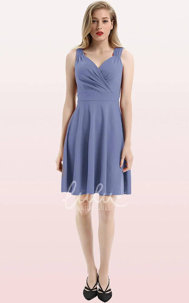 Sleeveless A Line Jersey V-neck Cocktail Dress with Ruffles Casual Prom Dress