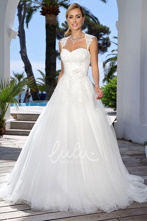 Queen Anne Tulle Wedding Dress with Appliques and Keyhole
