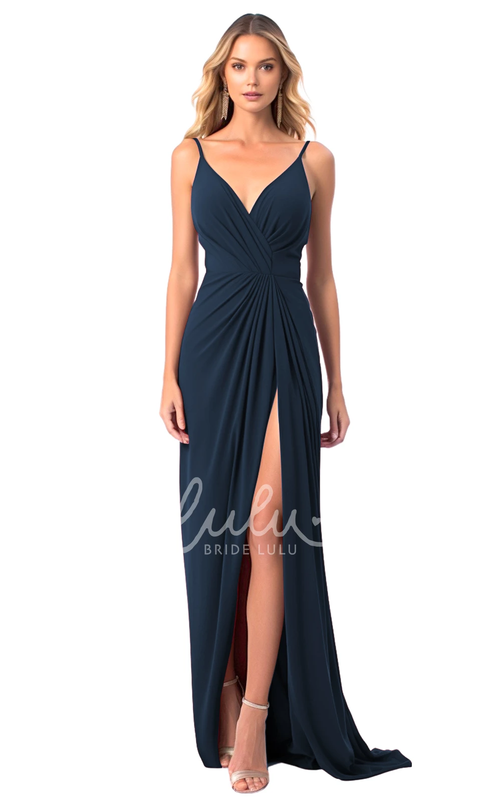 Sexy Mermaid Satin Bridesmaid Dress with V-neck and Split Front 2025 Modern
