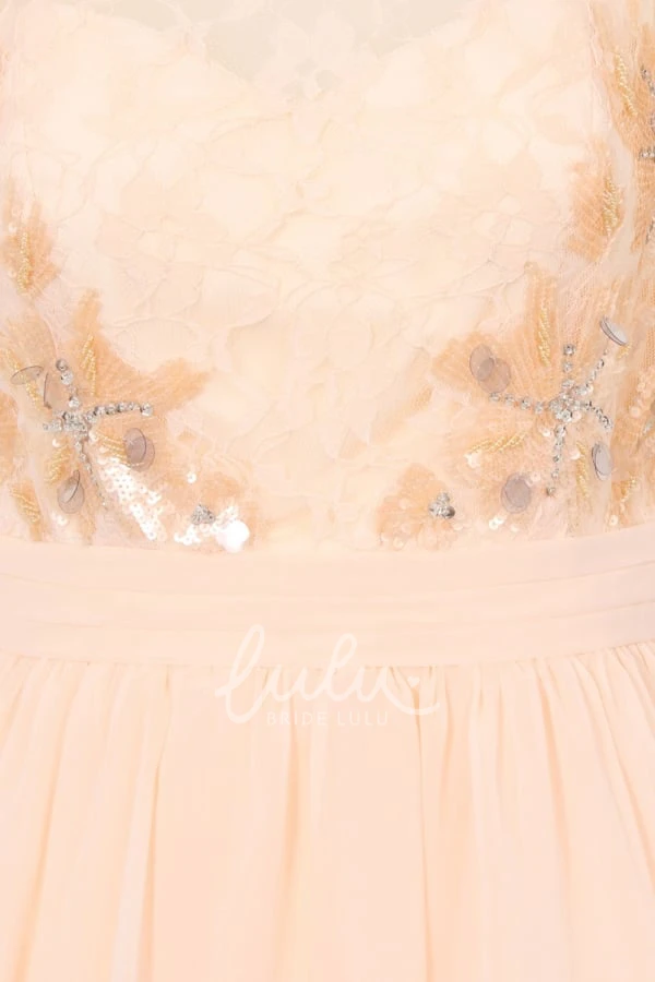 Floral Chiffon Bridesmaid Dress Short Sleeveless Scoop Neck