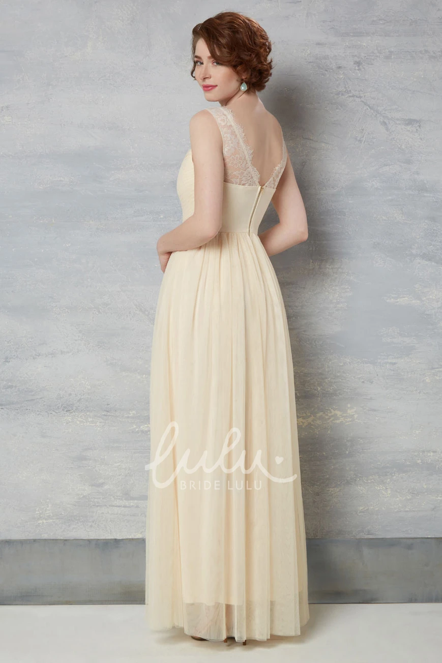 Ruched Chiffon Wedding Dress with Lace and Pleats Floor-Length Bridal Dress