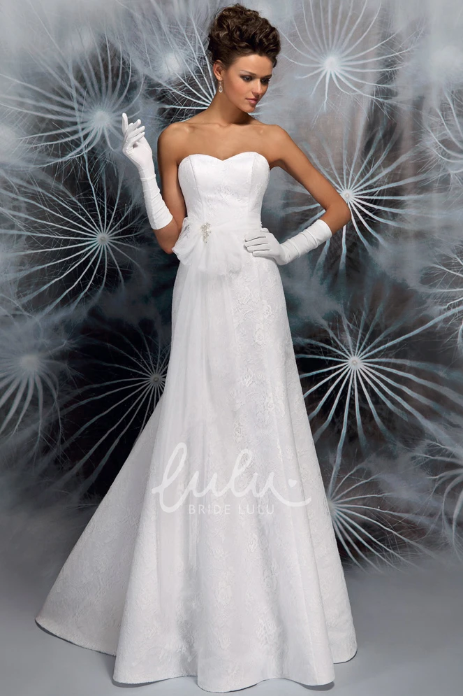 Lace Sweetheart Satin Wedding Dress with Low-V Back A-Line Floor-Length Style