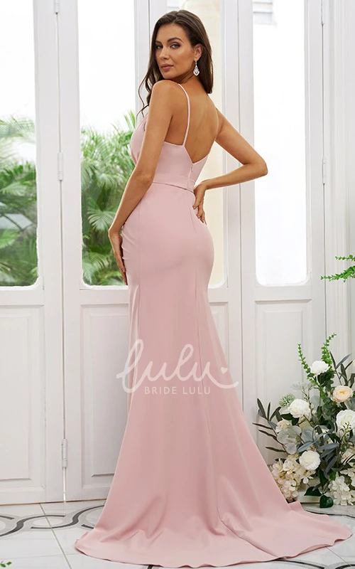 Mermaid Split Front Bridesmaid Dress 2025 Sleeveless Spandex Floor-length V-neck Sexy