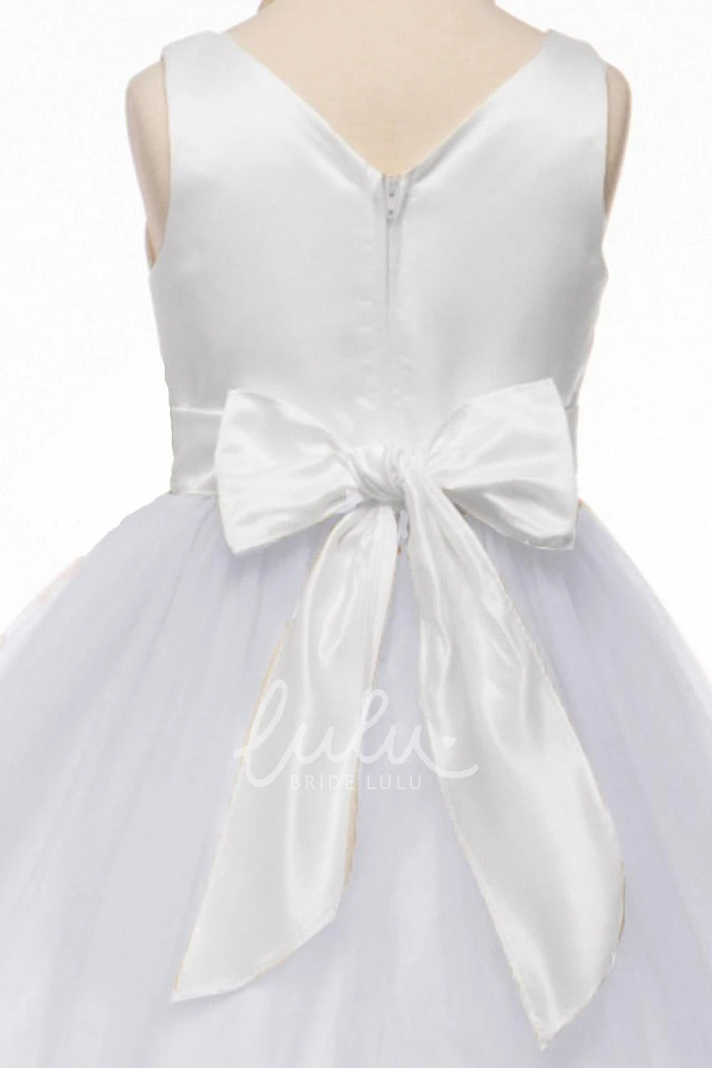 Tulle and Satin Tiered Flower Girl Dress Tea-Length Dress for Weddings and Special Occasions