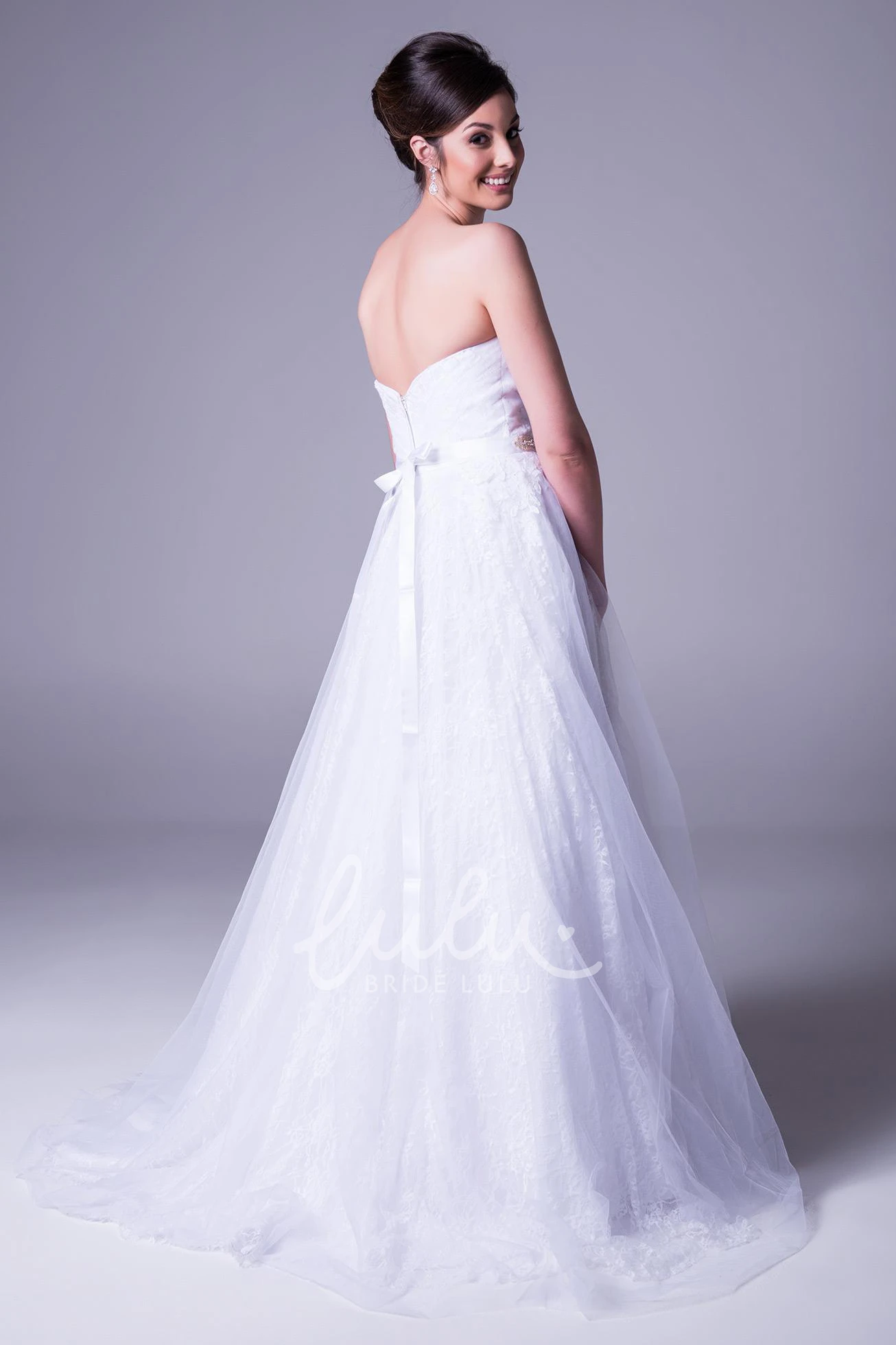 Jeweled Tulle Wedding Dress with Ruching and Bow A-Line Sweetheart Jeweled Ruched Wedding Dress