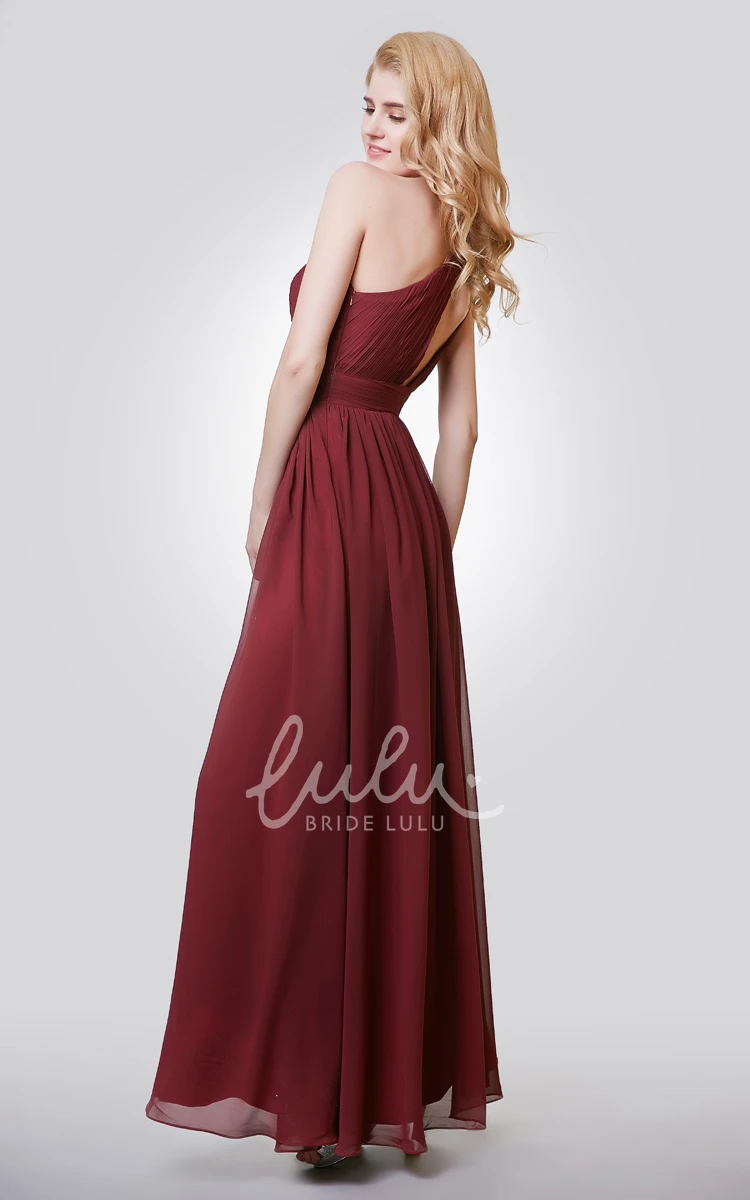 One Shoulder Chiffon Formal Bridesmaid Dress with Keyhole Back Long