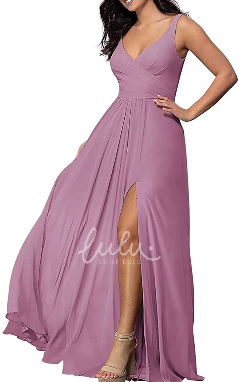 V-Neck Chiffon A-Line Bridesmaid Dress with Split Front Modern & Unique