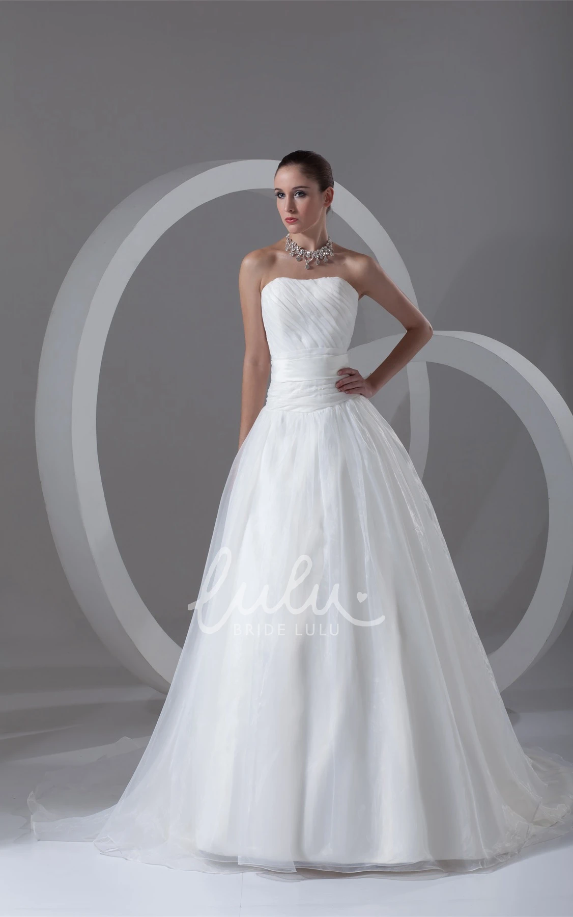 Maxi Strapless A-Line Ruched Wedding Dress with Sweep Train