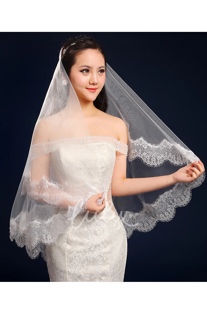 Lace Edge Tulle Fingertip Wedding Veil for Brides